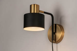 wandlamp 74253 industrieel modern retro eigentijds klassiek metaal zwart mat goud messing rond