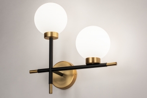 wandlamp 74256 modern eigentijds klassiek art deco glas wit opaalglas metaal zwart mat goud messing