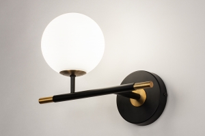 wandlamp 74257 modern retro eigentijds klassiek glas wit opaalglas messing (kleur) geschuurd metaal zwart mat goud messing (kleur)