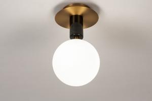 plafondlamp 74269 modern retro klassiek eigentijds klassiek art deco glas wit opaalglas messing (kleur) geschuurd marmer zwart wit goud messing (kleur