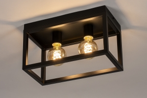 plafondlamp 74287 industrieel landelijk modern stoer raw metaal zwart mat rechthoekig