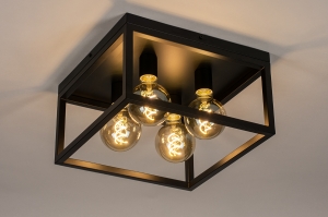 plafondlamp 74288 industrieel landelijk modern metaal zwart mat vierkant