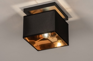 plafondlamp 74303 landelijk rustiek modern eigentijds klassiek stof metaal zwart mat goud vierkant