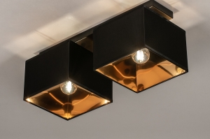 plafondlamp 74304 landelijk modern eigentijds klassiek stof metaal zwart mat goud langwerpig