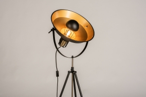 vloerlamp 74359 sale industrieel modern stoer raw messing geschuurd metaal zwart mat goud messing rond