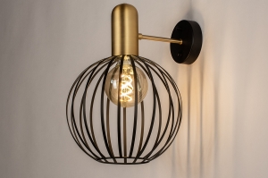 wandlamp 74371 landelijk modern eigentijds klassiek messing (kleur) geschuurd metaal zwart mat goud messing (kleur) rond
