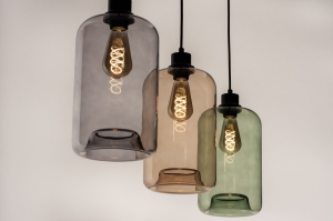 hanglamp 74443 modern retro eigentijds klassiek glas zwart mat grijs groen geel langwerpig