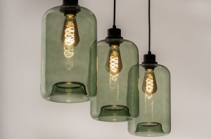 hanglamp 74445 industrieel landelijk modern retro eigentijds klassiek glas zwart mat groen langwerpig