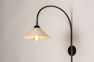 Wandleuchte 74456 laendlich modern Metall schwarz matt Beige rund laenglich