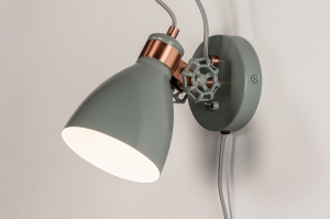 wandlamp 74460 industrieel landelijk modern retro metaal grijs roodkoper rond