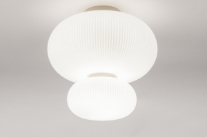 plafondlamp 74509 landelijk modern retro glas wit opaalglas metaal wit mat beige zand rond