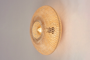 plafondlamp 74516 landelijk modern retro hout riet bruin naturel rond