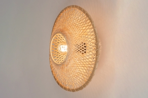 plafondlamp 74517 landelijk modern retro eigentijds klassiek hout riet bruin naturel rond
