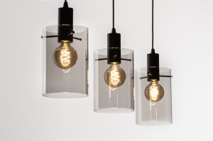 hanglamp 74545 sale modern retro eigentijds klassiek glas metaal zwart mat grijs rond langwerpig