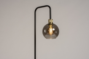 staande lamp 74546 modern eigentijds klassiek art deco glas messing geschuurd metaal zwart mat mat messing rond