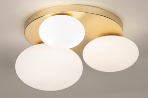 plafondlamp 74552 modern eigentijds klassiek art deco glas wit opaalglas metaal goud rond
