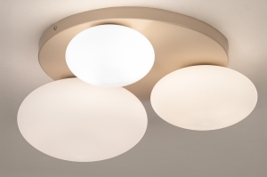 plafondlamp 74553 modern retro glas wit opaalglas metaal beige rond