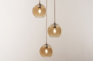hanglamp 74592 landelijk modern glas metaal bruin beige naturel rond