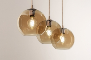 hanglamp 74593 landelijk modern glas metaal bruin beige naturel langwerpig