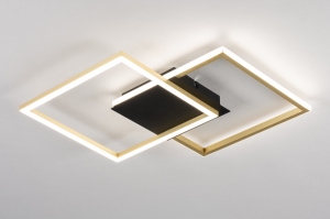 plafondlamp 74603 design modern messing metaal zwart mat goud messing vierkant