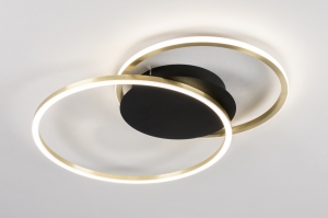 plafondlamp 74604 design modern messing metaal zwart mat goud messing rond