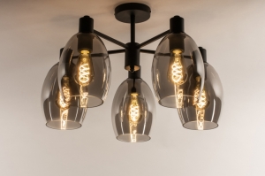 Deckenleuchte 74607 modern zeitgemaess klassisch Glas Metall schwarz matt grau rund