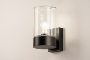 wandlamp 74616 eindereeks modern glas helder glas aluminium metaal zwart mat rond