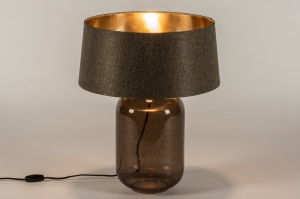 tafellamp 74655 landelijk modern eigentijds klassiek glas stof goud bruin rond