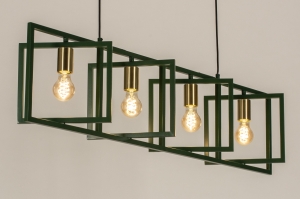 hanglamp 74666 industrieel landelijk modern messing geschuurd metaal groen goud messing rechthoekig