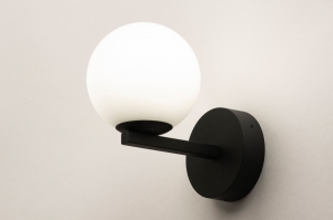 wandlamp 74692 modern glas wit opaalglas metaal zwart mat rond