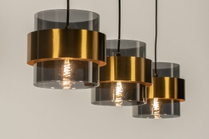 Pendelleuchte 74708 modern Retro zeitgemaess klassisch Glas Metall grau Gold rund laenglich