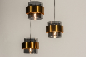 Pendelleuchte 74711 Sale modern Retro zeitgemaess klassisch Glas Metall grau Goldfarben rund