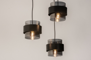 hanglamp 74712 modern retro eigentijds klassiek glas metaal zwart mat grijs rond