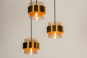 hanglamp 74713 eindereeks modern retro eigentijds klassiek glas metaal goud geel rond