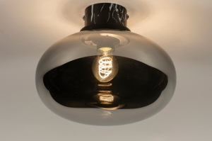 plafondlamp 74729 modern retro eigentijds klassiek glas metaal zwart grijs rond