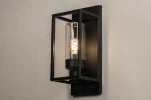 wandlamp 74754 industrieel modern glas helder glas aluminium metaal zwart mat rechthoekig