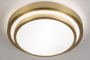 plafondlamp 74761 modern eigentijds klassiek messing geschuurd kunststof wit goud messing rond