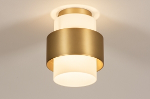 plafondlamp 74789 modern retro eigentijds klassiek art deco glas wit opaalglas metaal wit mat goud brons rond