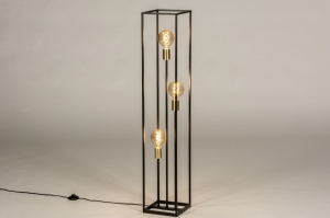 staande lamp 74791 eindereeks industrieel modern messing (kleur) geschuurd metaal zwart mat goud messing (kleur) rechthoekig