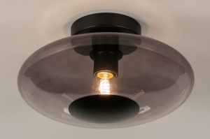 plafondlamp 74819 modern retro eigentijds klassiek glas metaal zwart mat grijs rond