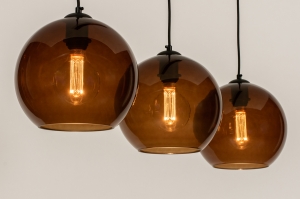 hanglamp 74822 modern retro glas metaal bruin rond langwerpig