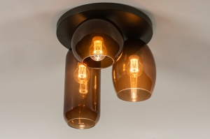 plafondlamp 74823 modern retro glas metaal bruin rond
