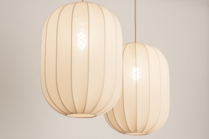 hanglamp 74884 modern stof metaal beige zand rond langwerpig