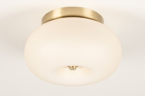 plafondlamp 74925 modern eigentijds klassiek art deco glas messing geschuurd goud beige rond