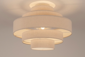 plafondlamp 75084 modern retro stof metaal beige creme rond