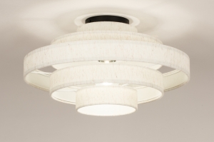 plafondlamp 75090 modern retro stof metaal wit mat beige rond