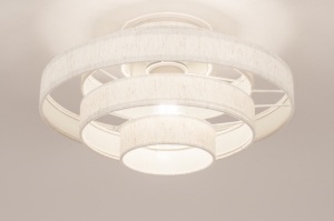 plafondlamp 75090 modern retro stof metaal beige creme rond