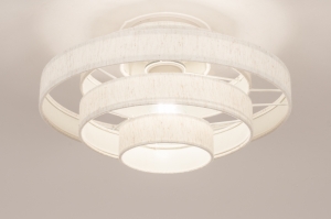 plafondlamp 75090 modern retro stof metaal wit mat beige rond