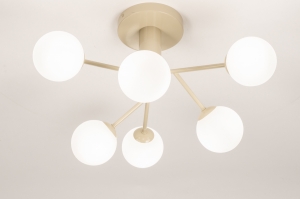 plafondlamp 75102 modern retro eigentijds klassiek glas wit opaalglas metaal beige rond