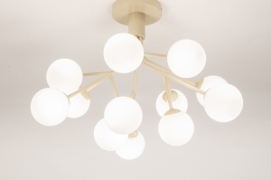 plafondlamp 75103 modern retro eigentijds klassiek glas wit opaalglas metaal beige rond
